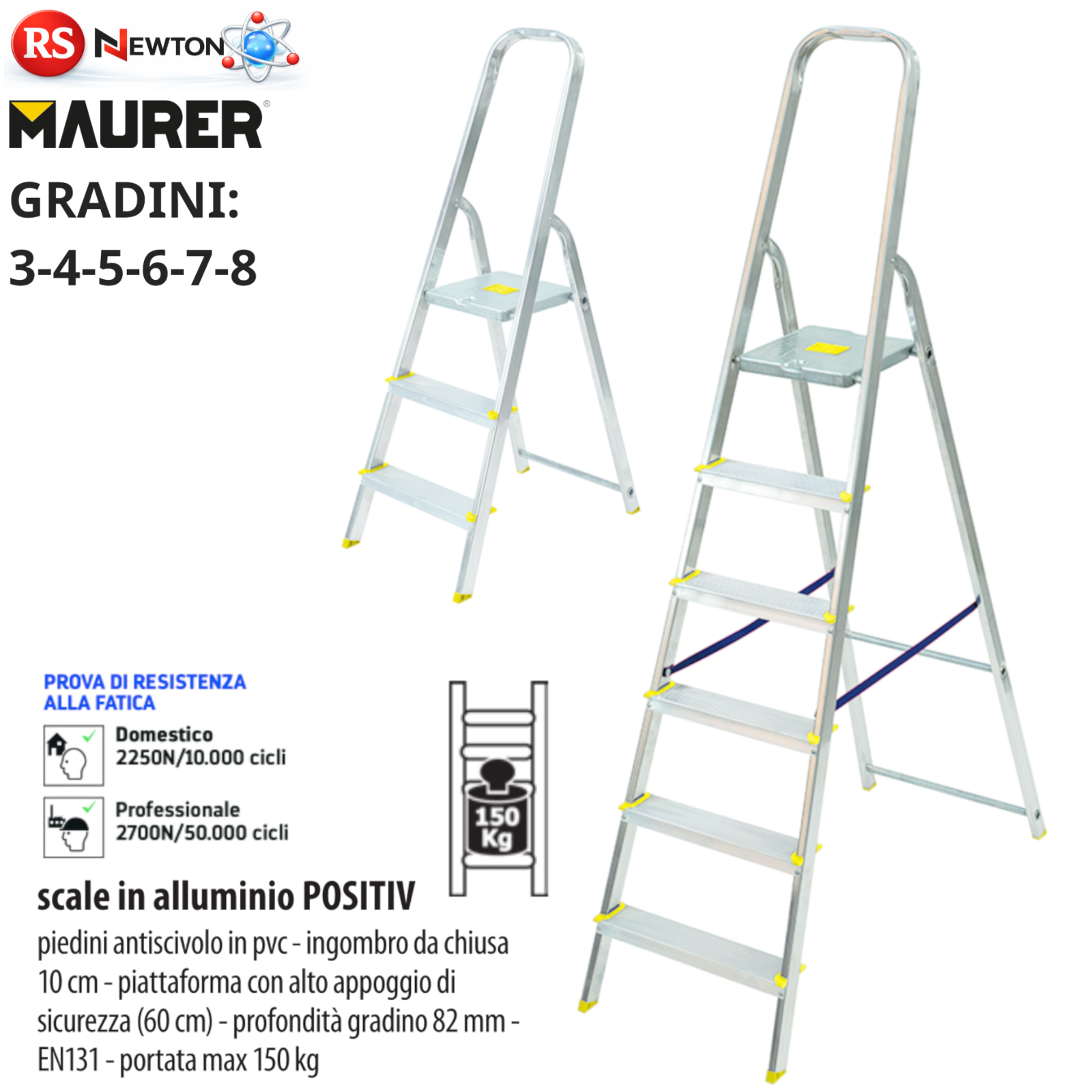 Scala Alluminio Professionale EN131 Piattaforma Antiscivolo 3 4 5 6 7 8 Gr. VBS