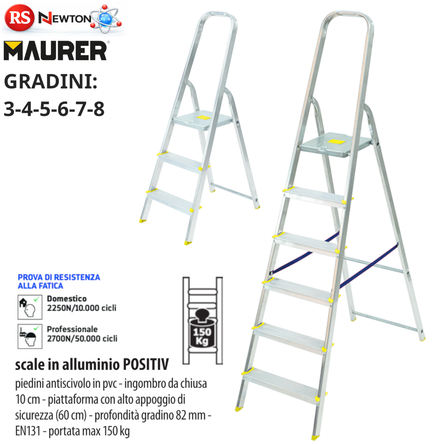 Scala Alluminio Professionale EN131 Piattaforma Antiscivolo 3 4 5 6 7 8 Gr. VBS