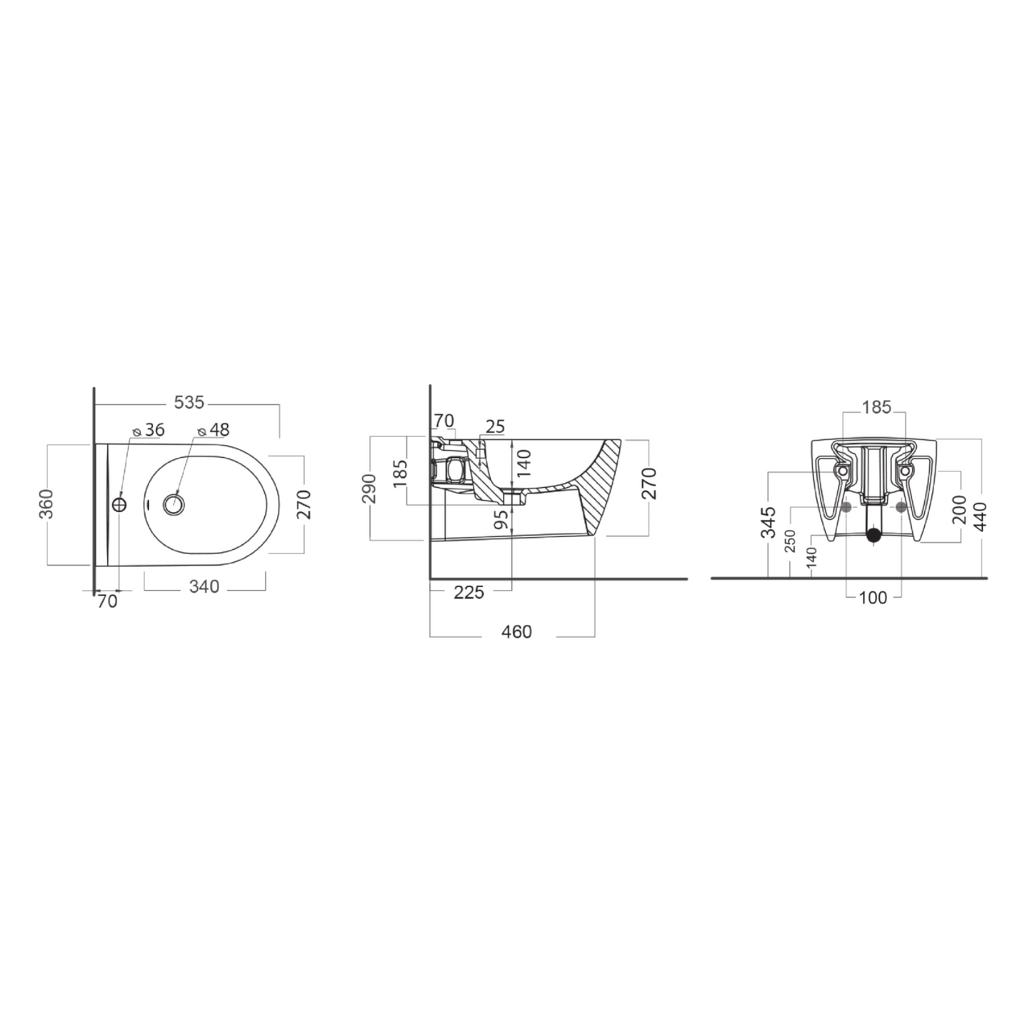 Sanitari Sospesi Bagno LINPHA Rimless WC Bidet Sedile Soft Close Bianco Nero D.X
