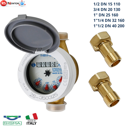 Misuratore Contatore Acqua Fredda T50 R80 Getto Unico Quadrante Bagnato D.X