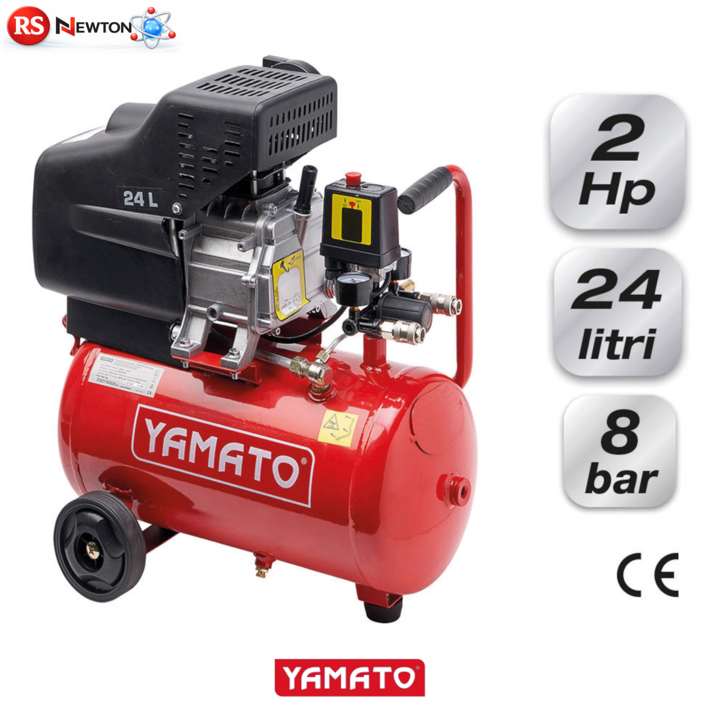 Compressore Aria 24L 2HP Carrellato Lubrificato 8 Bar Doppio Manometro VBS