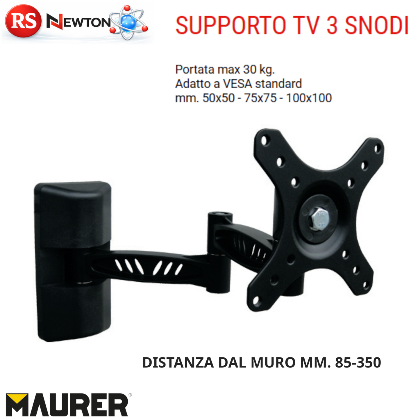 Supporto TV Staffa Muro 3 Snodi Orientabile VESA 100x100 Universale 30 Kg VBS