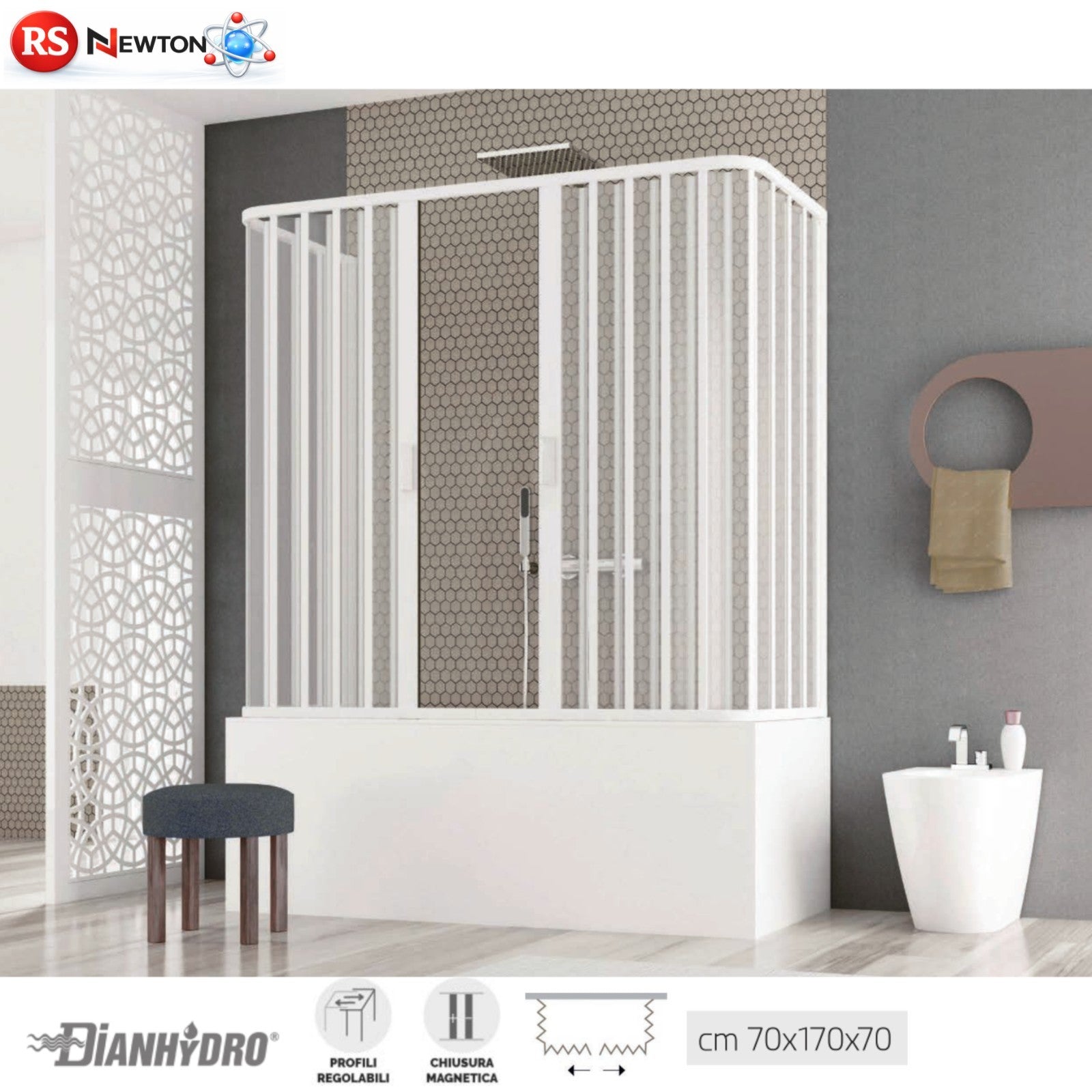 Cabina Parete Box Vasca da Bagno a Soffietto PVC 3 Lati 70x170x170cm SOFIE D.X