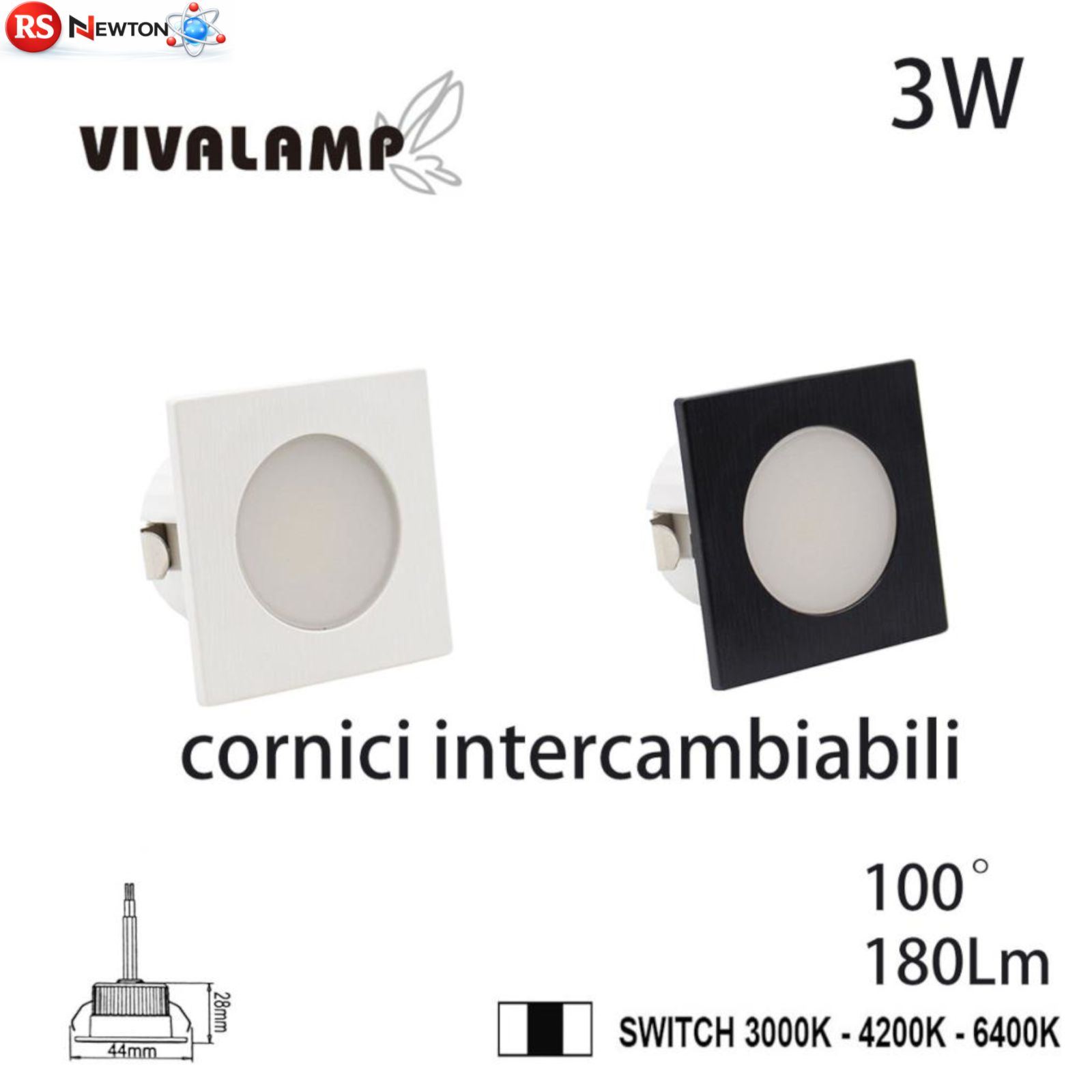 Faretto LED Incasso 3W Quadrato Faretti Bianco Nero CCT Selezionabile 220V V.L