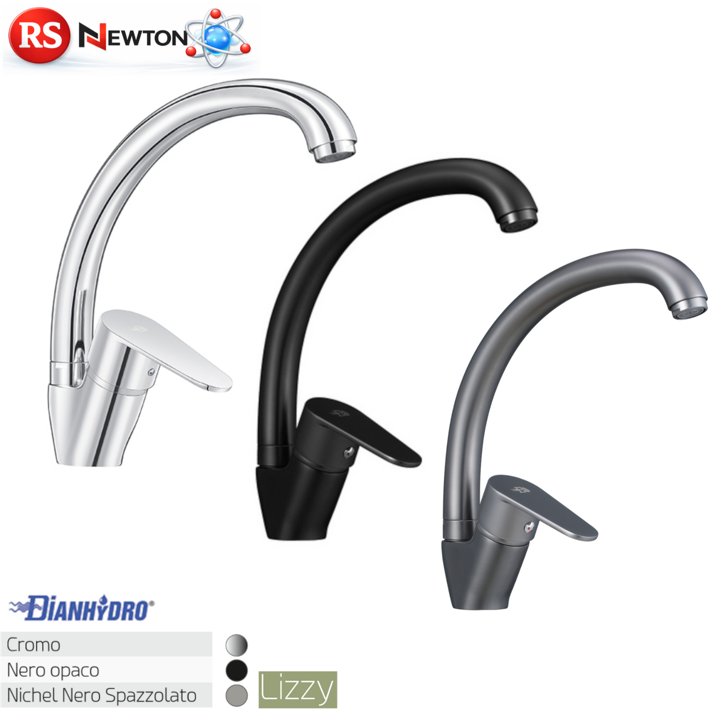 Rubinetto Miscelatore Lavello Cucina Moderno Canna Alta Cromato Nero Nichel D.X