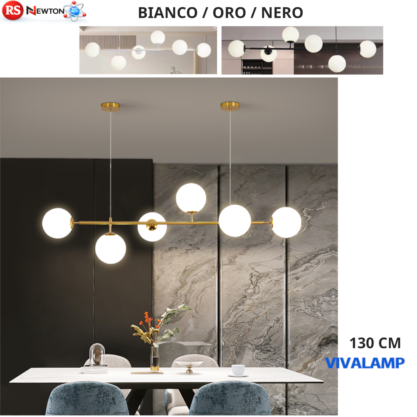 Lampadario Soffitto a Sospensione G9 Oro Bianco Nero Elegante Moderno 130 cm V.L