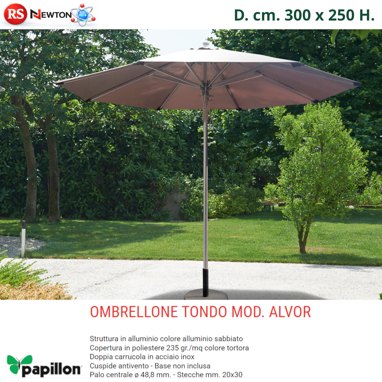 Ombrellone Tondo 3M Giardino Patio in Alluminio Antivento Doppia Carrucola VBS