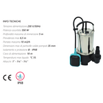 Elettropompa Sommersa Acque Scure Sporche IKARO in Acciaio Inox IPX8 550W D.X