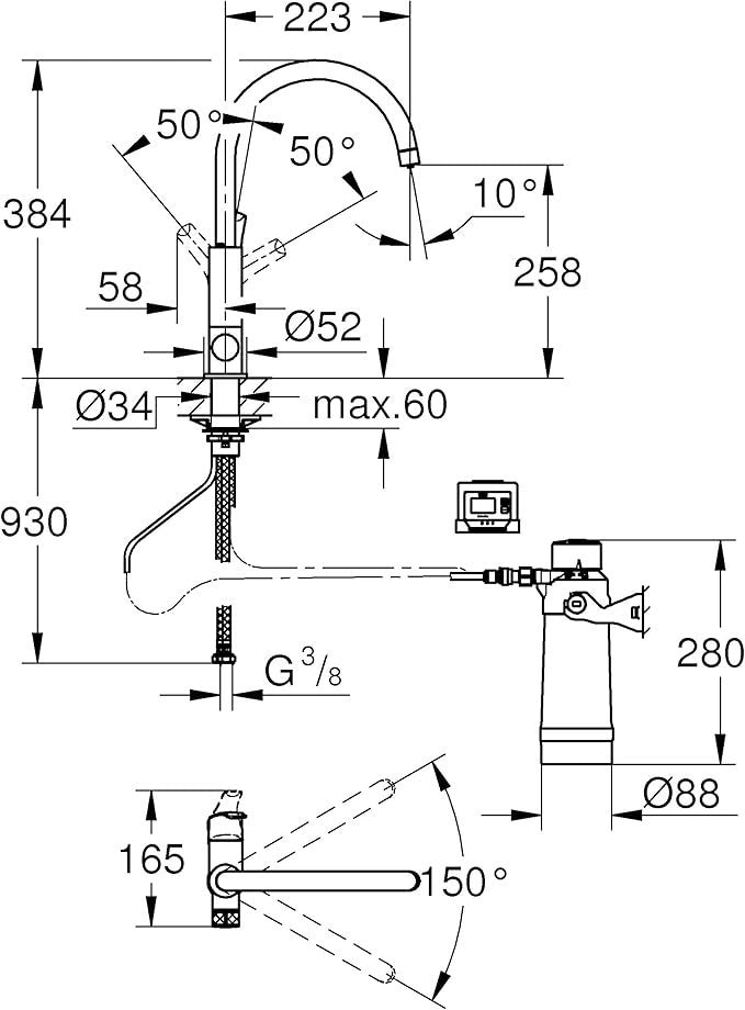 Rubinetto Miscelatore Per Lavello Cucina GROHE PURE Con Sistema Filtro Acqua D.X