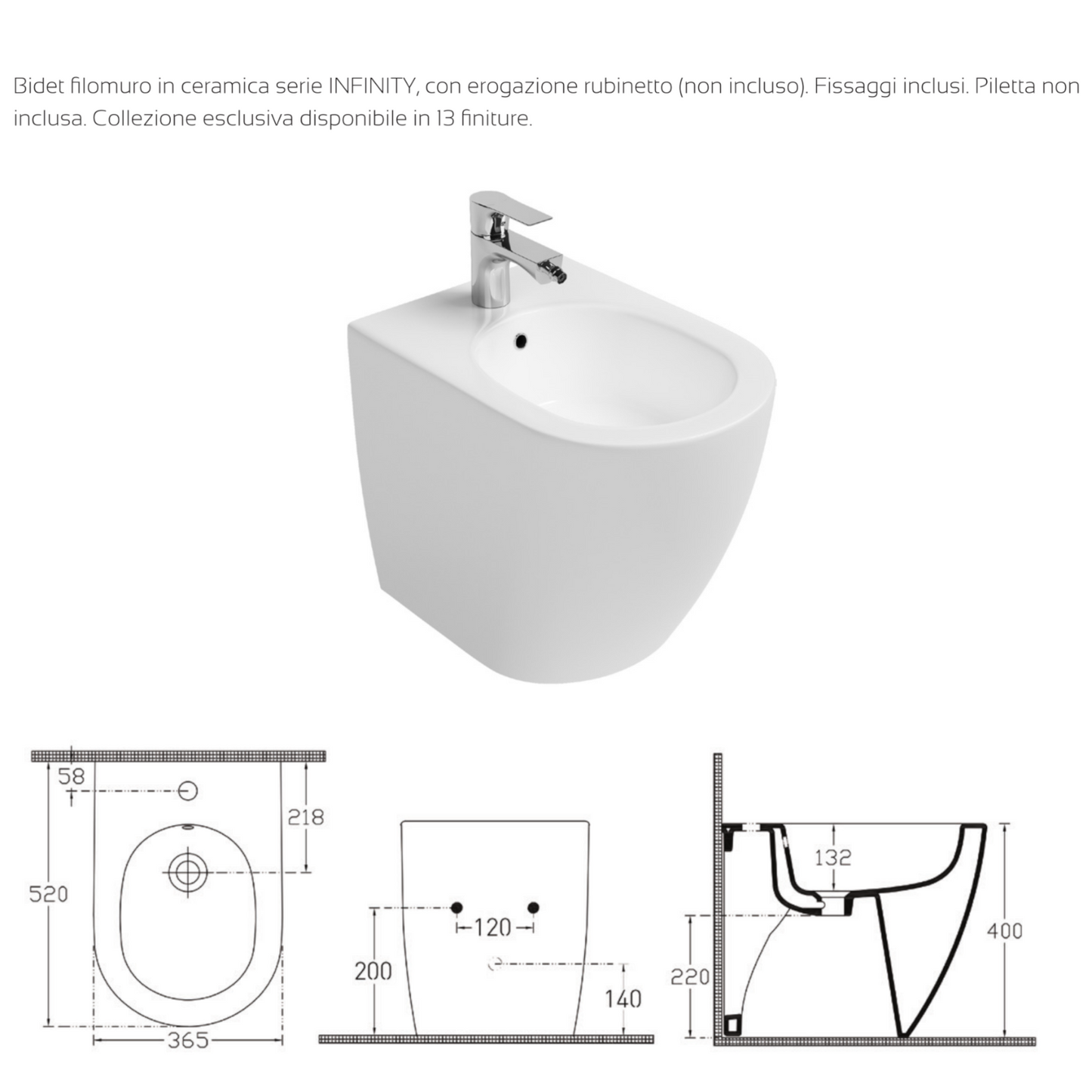 Sanitari Bagno Filo Muro Moderno NYMO INFINITY Vaso WC Bidet Water Elegante D.X