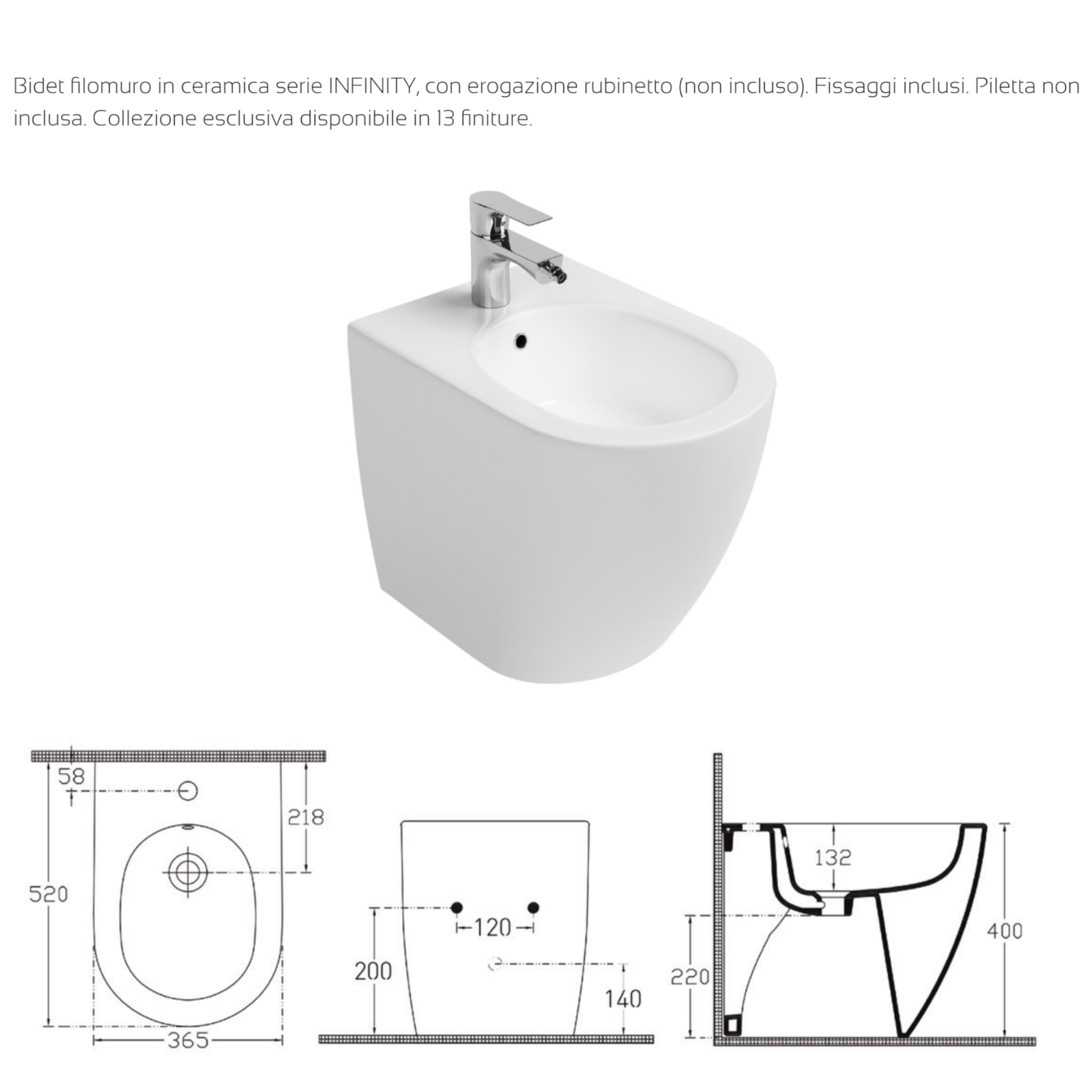 Sanitari Bagno Filo Muro Moderno NYMO INFINITY Vaso WC Bidet Water Elegante D.X