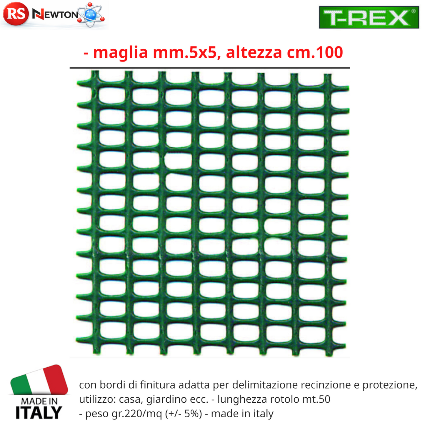Rete in Plastica Verde Recinzione Protezione Casa Maglia Stretta 5x5mm 50mt G.F