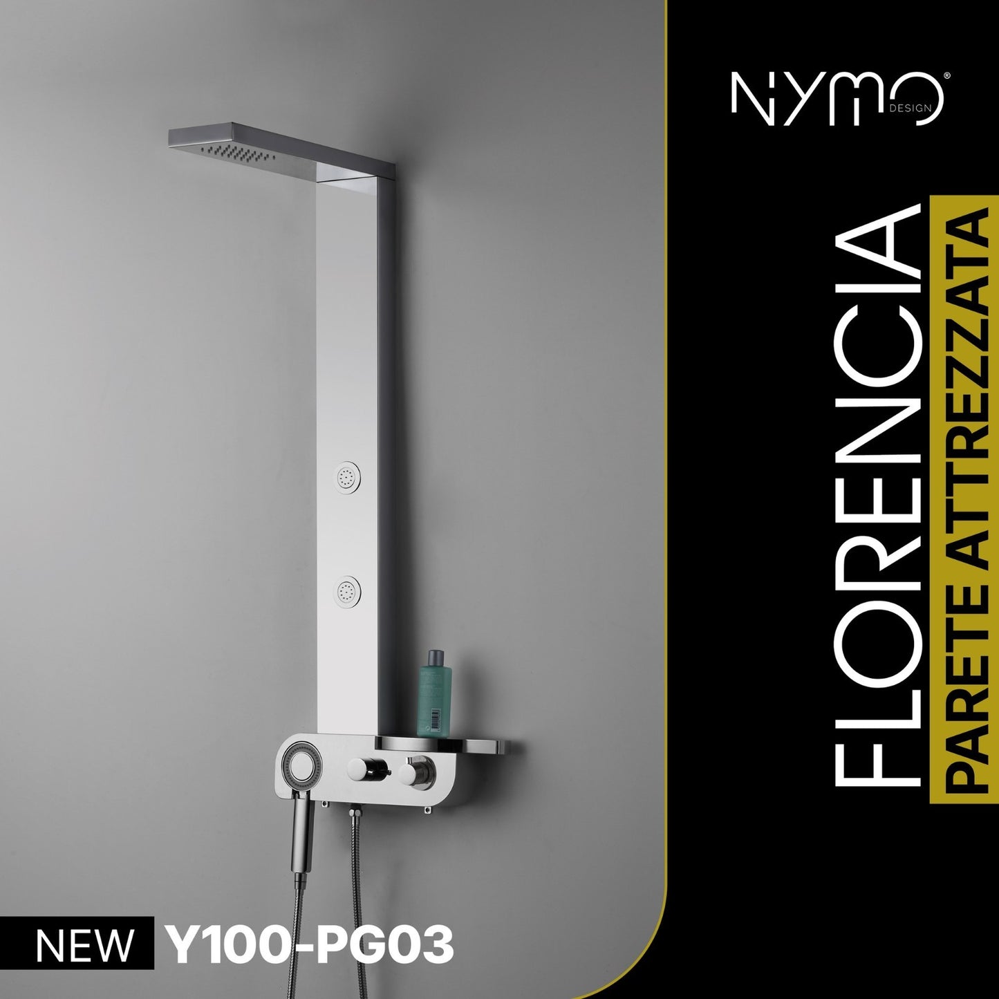 Colonna Pannello Doccia NYMO Acciaio Inox Lucidato Finitura Specchio 8K 4Vie D.X