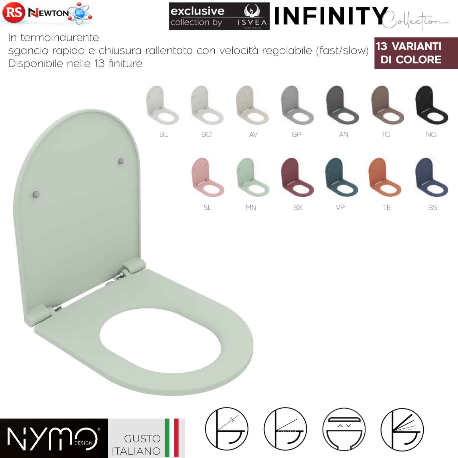 Copriwater Sanitari Bagno Moderno INFINITY Tavoletta Sedile WC Soft Close D.X