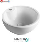 Lavabo Appoggio Rotondo Ø40 cm LINPHA in Ceramica con Troppo Pieno Moderno D.X