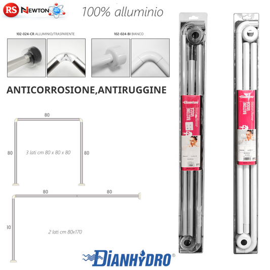 Bastone Per Tenda Doccia Vasca Bagno Universale Angolare Aste Cromo Bianco D.X