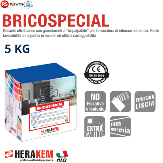 Rasante Muro Ultrabianco HERAKEM BRICOSPECIAL 5Kg Stucco Lisciatura Muri Interni