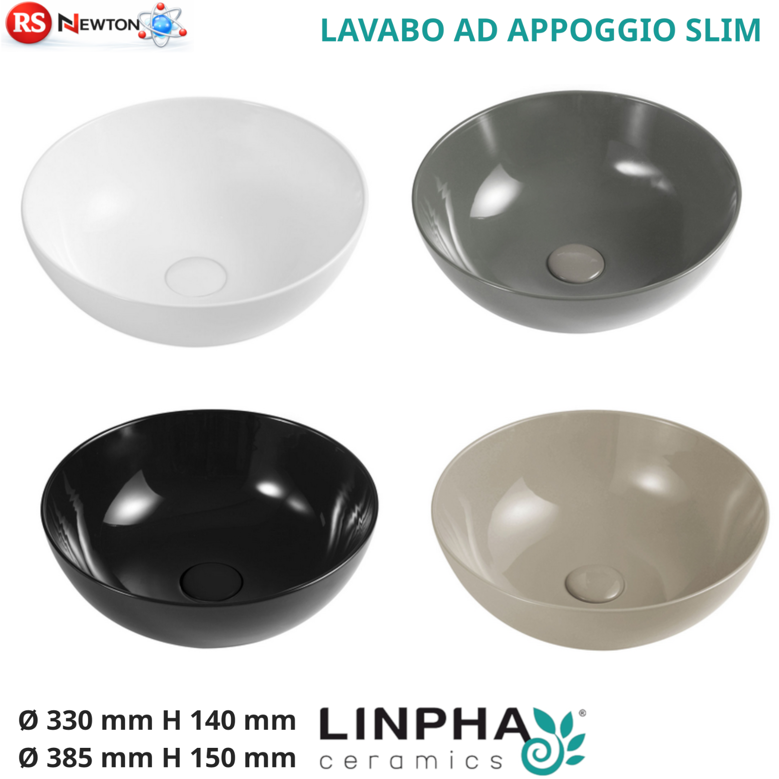 Lavabo Appoggio Slim Bagno Ø33 H140 38,5 H150 LINPHA Ceramica Design Moderno D.X