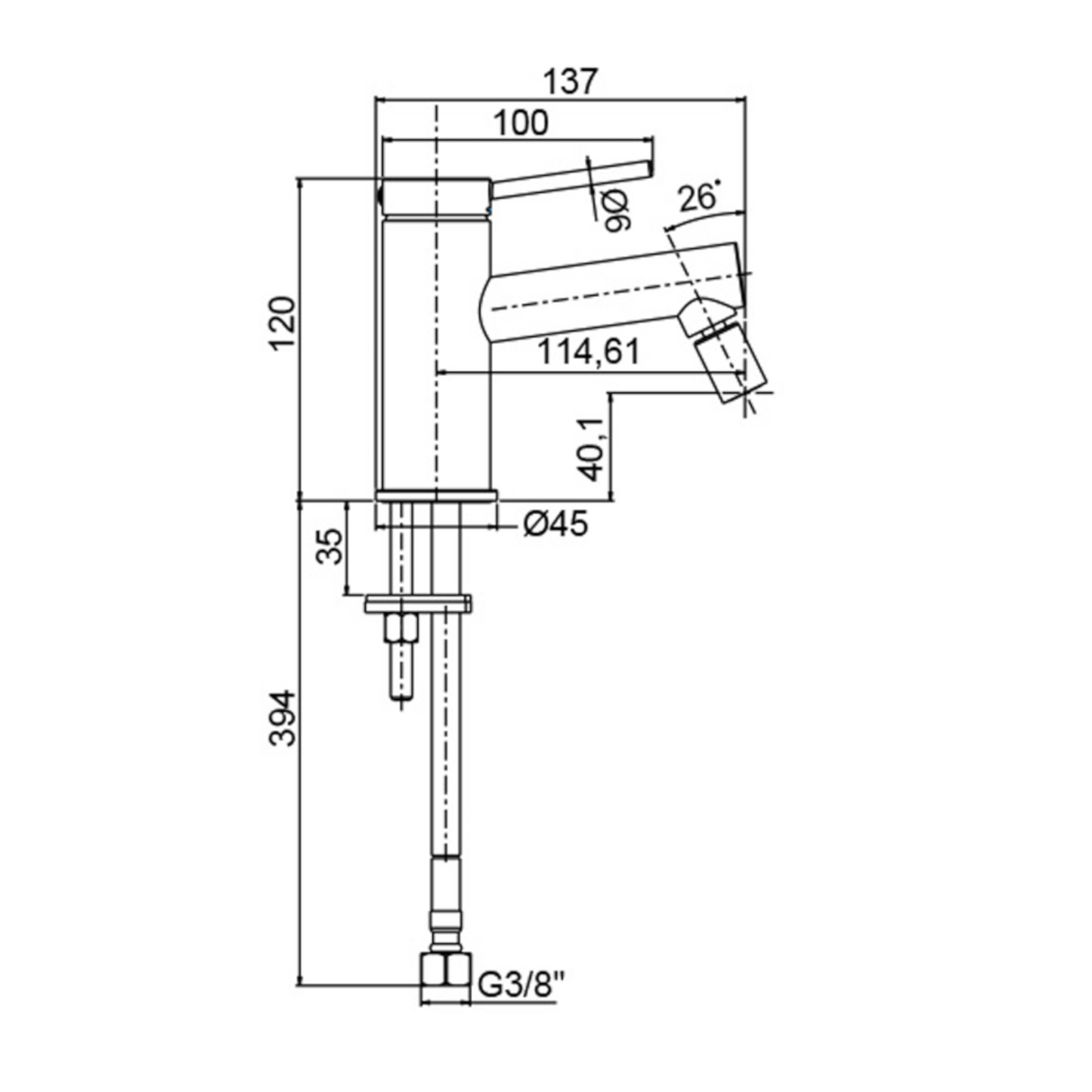 Miscelatore Rubinetto Bagno Lavabo Bidet Vasca Moderno Elegante PVD GRIGIO D.X