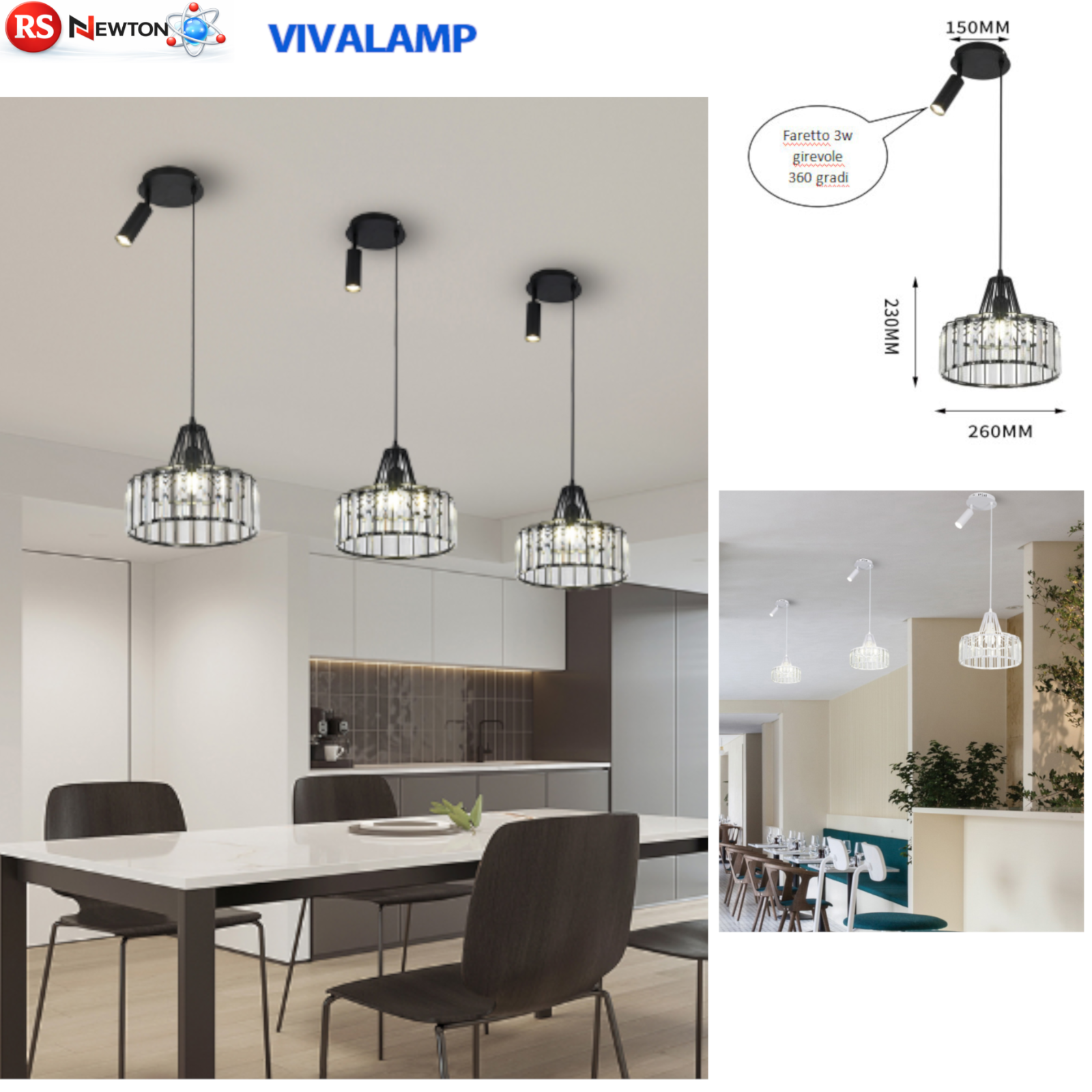 Lampadario E27 Moderno Bianco Nero Sospensione Regolabile Minimal Faretto V.L