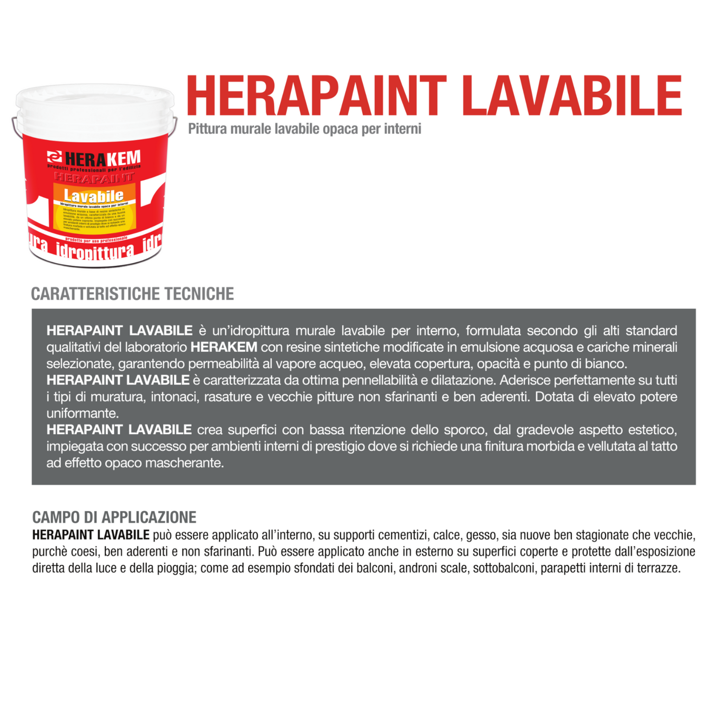 Pittura Bianca Per Interni HERAKEM Opaca Coprente Lavabile Alta Copertura 5L 14L