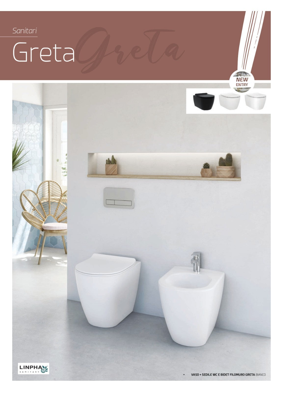 Sanitari Bagno Filo Muro LINPHA Vaso WC Bidet Sedile Soft Close Bianco Nero D.X