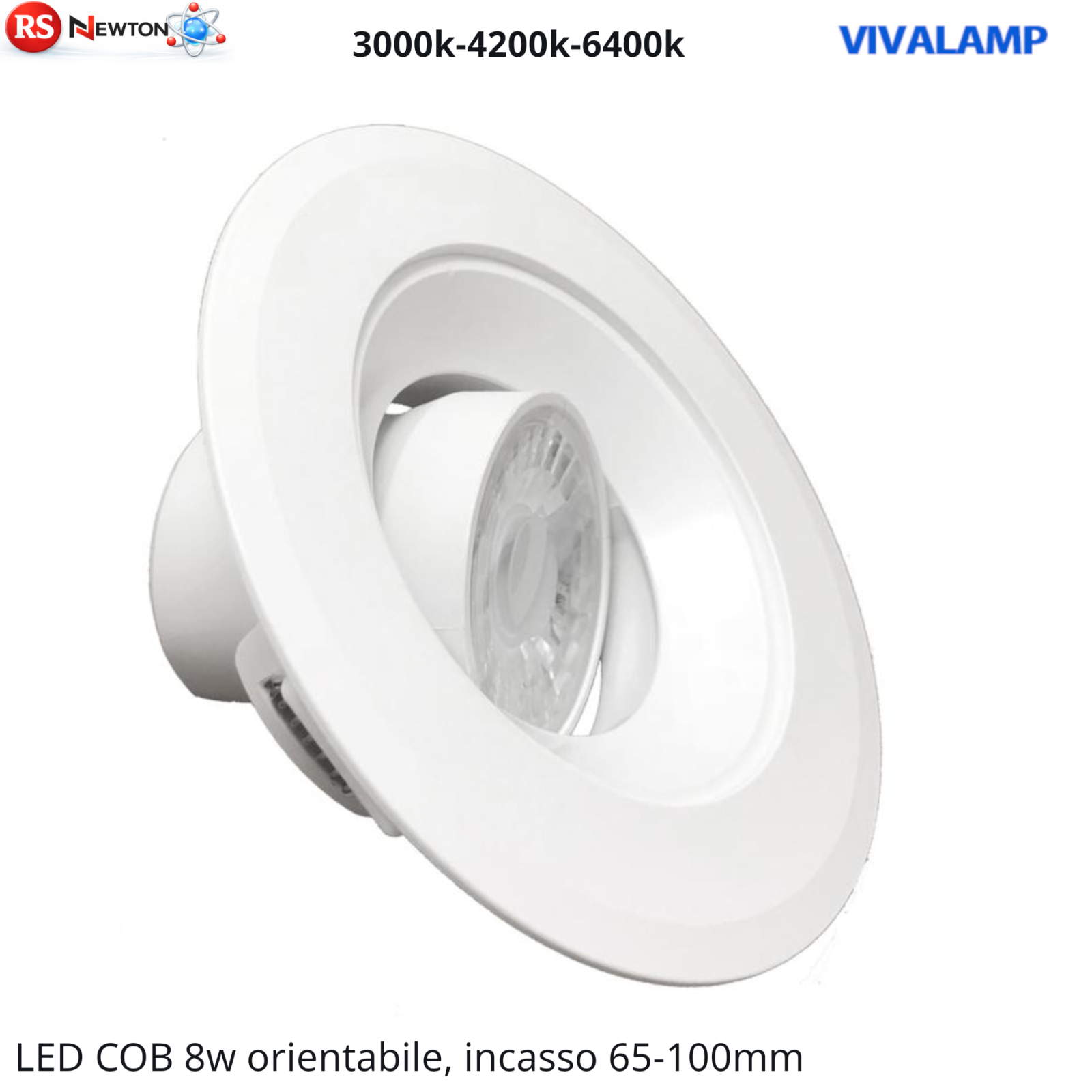 Faretto LED COB 8W Orientabile Rotondo Incasso Foro 60-100mm 640lm IP40 V.L