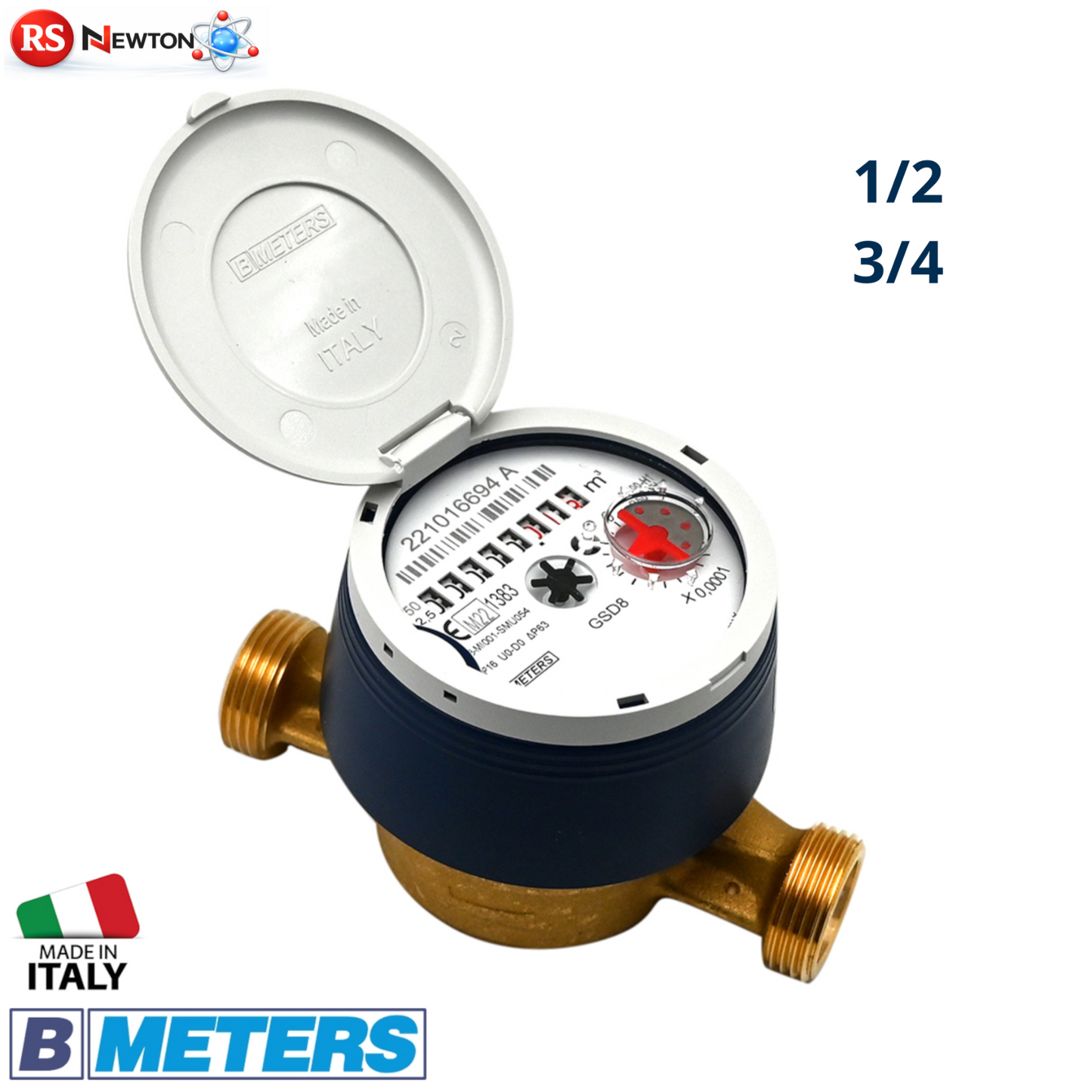 Contatore Acqua Quadrante Asciutto SUPER DRY 1/2 3/4 Ottone Con Raccordi D.X