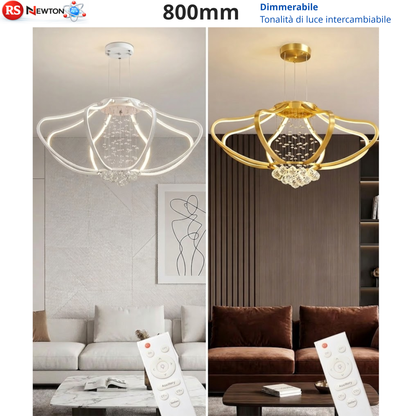 Lampadario LED 156W Dimmerabile Telecomando Cristallo Oro Bianco Moderno V.L
