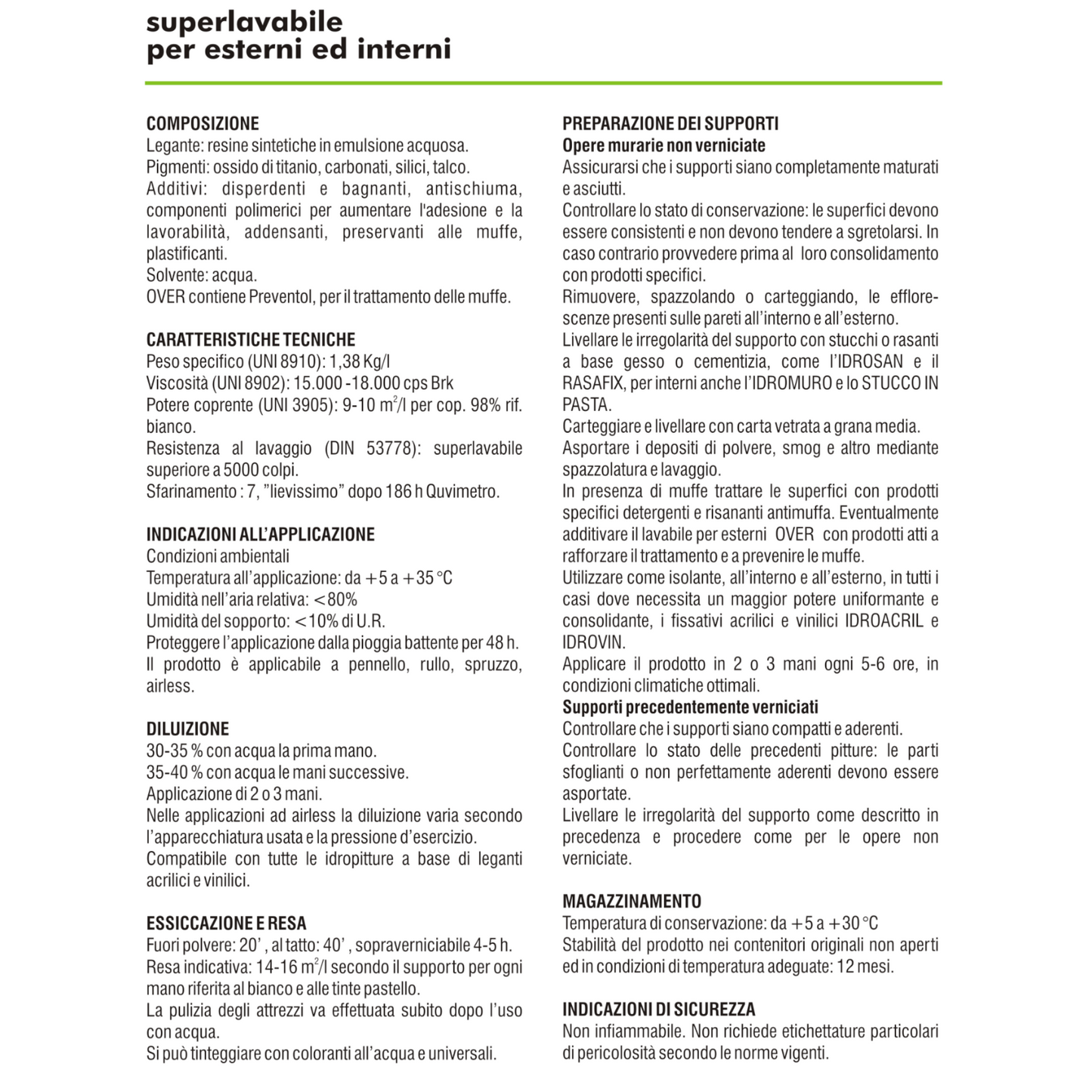 Pittura Super Lavabile Bianco Opaco o Satino Acrilica Interni Esterni 4 14L I.D