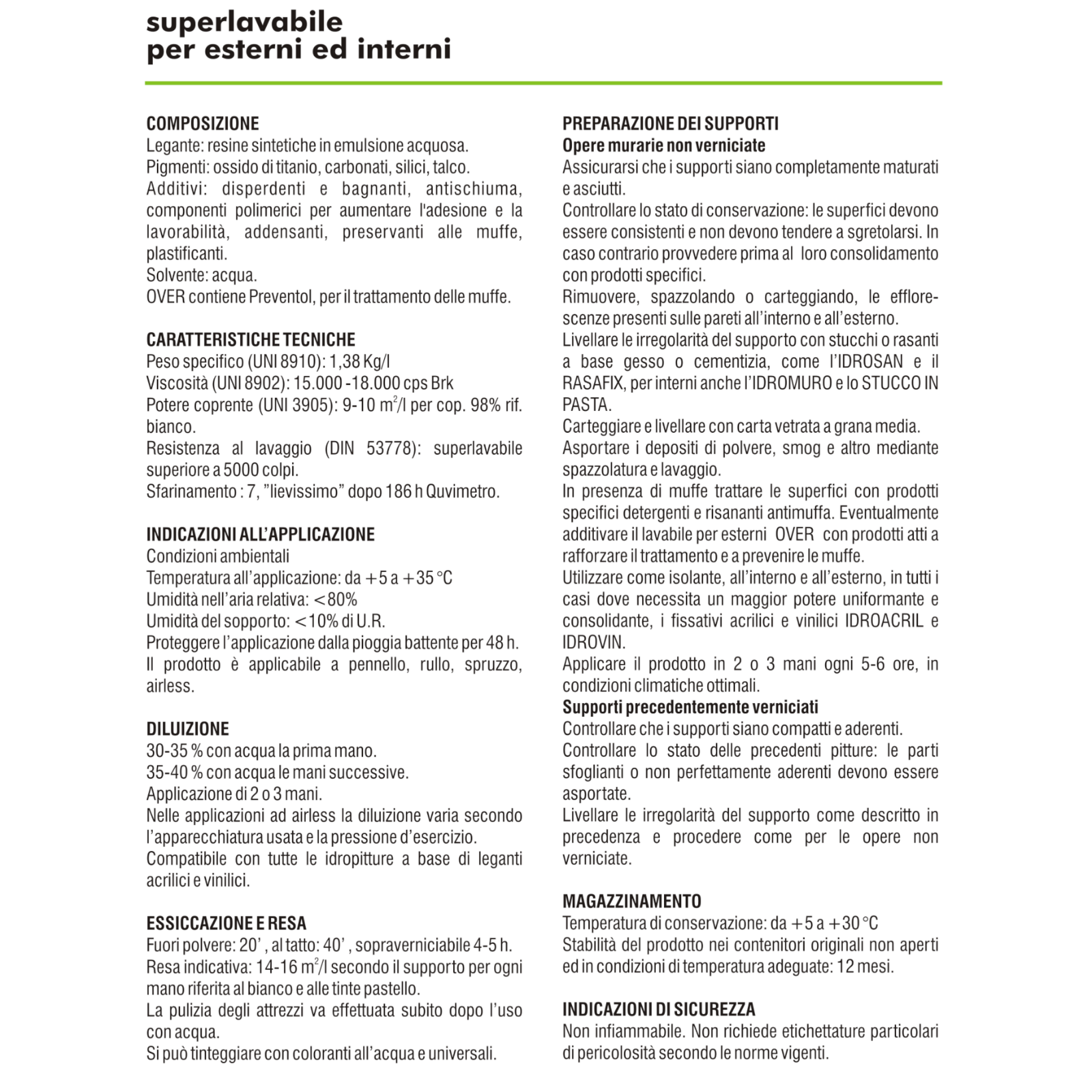 Pittura Super Lavabile Bianco Opaco o Satino Acrilica Interni Esterni 4 14L I.D