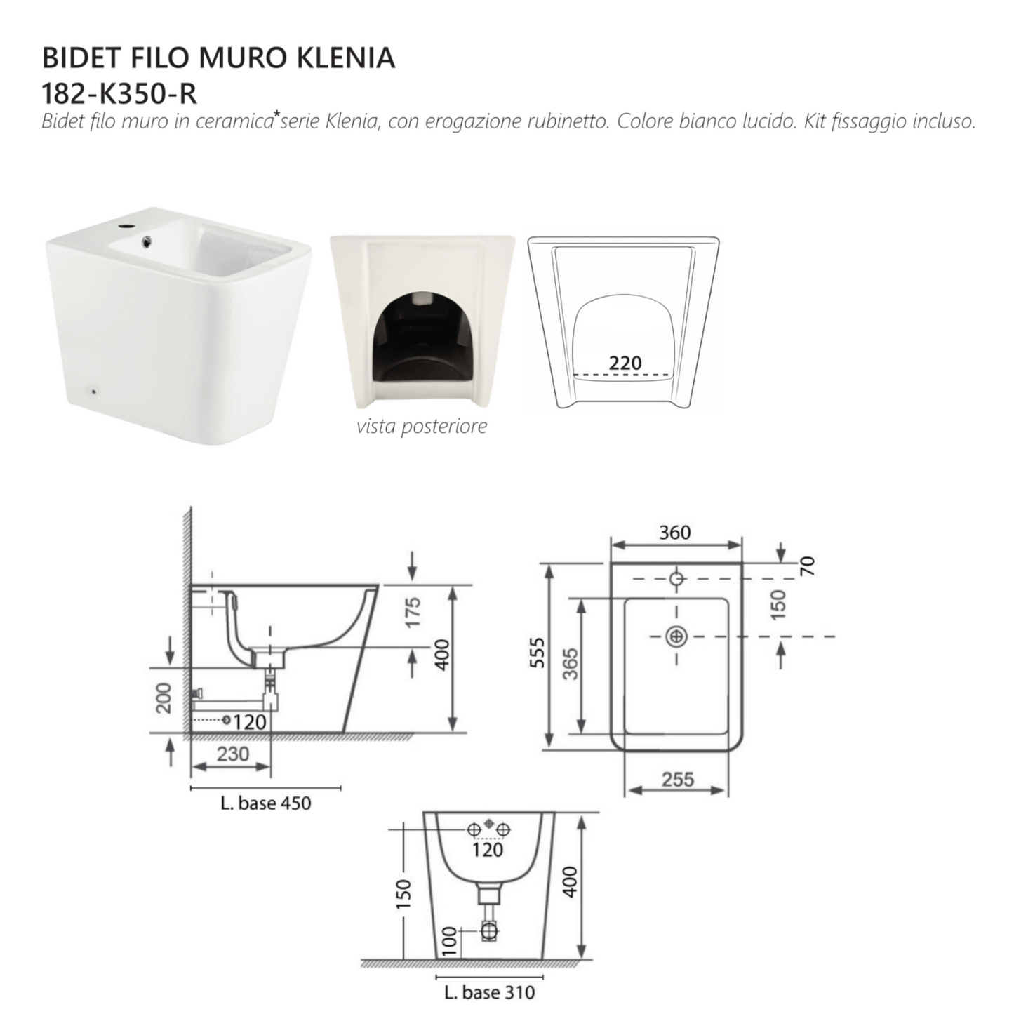 Sanitari Filo Muro Bagno Linpha KLENIA Vaso WC Bidet CopriWater Soft Moderno D.X