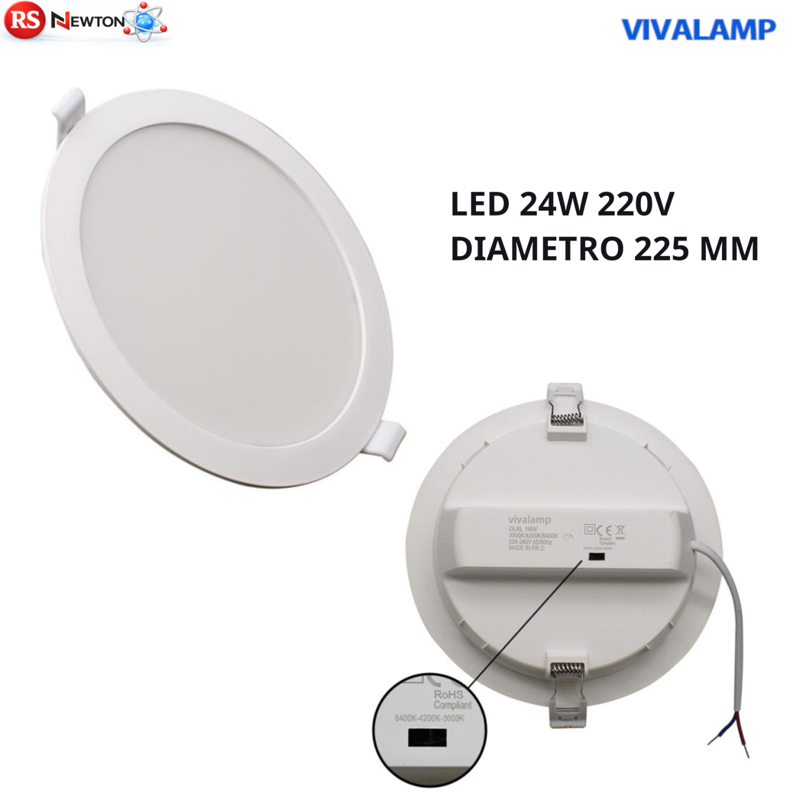Faretto LED Incasso Rotondo 24W Ø225mm CCT 3000K 4200K 6400K Per Cartongesso V.L