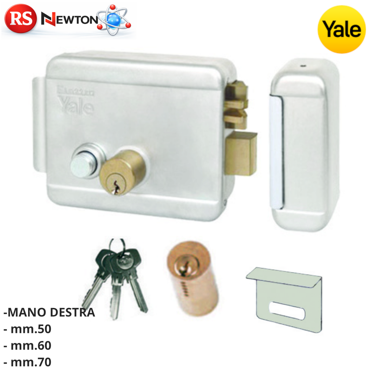 Serratura Elettrica Cancello YALE Mano Destra 50 60 70 mm 12V Con Pulsante G.F