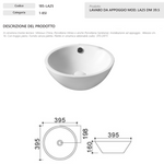 Lavabo Da Appoggio Bagno a Cono 39,5 cm Linpha Ceramica con Troppo Pieno D.X
