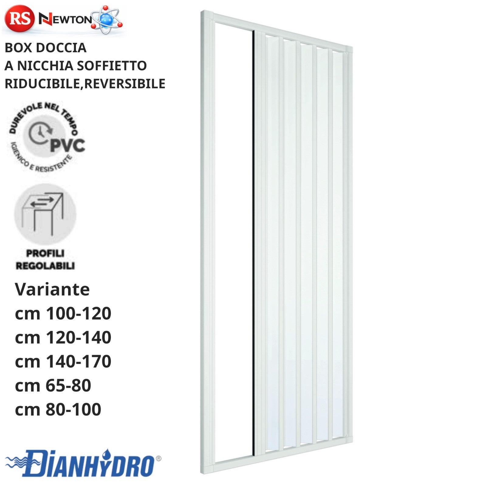 Cabina Box Doccia a Nicchia PVC Apertura a Soffietto Reversibile Riducibile D.X