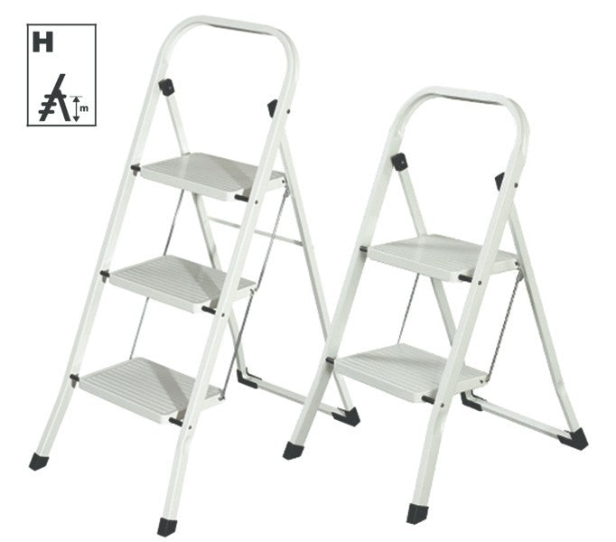 Sgabello Acciaio Pieghevole Salvaspazio 2 3 4 Gr 150Kg Antiscivolo Bianco VBS