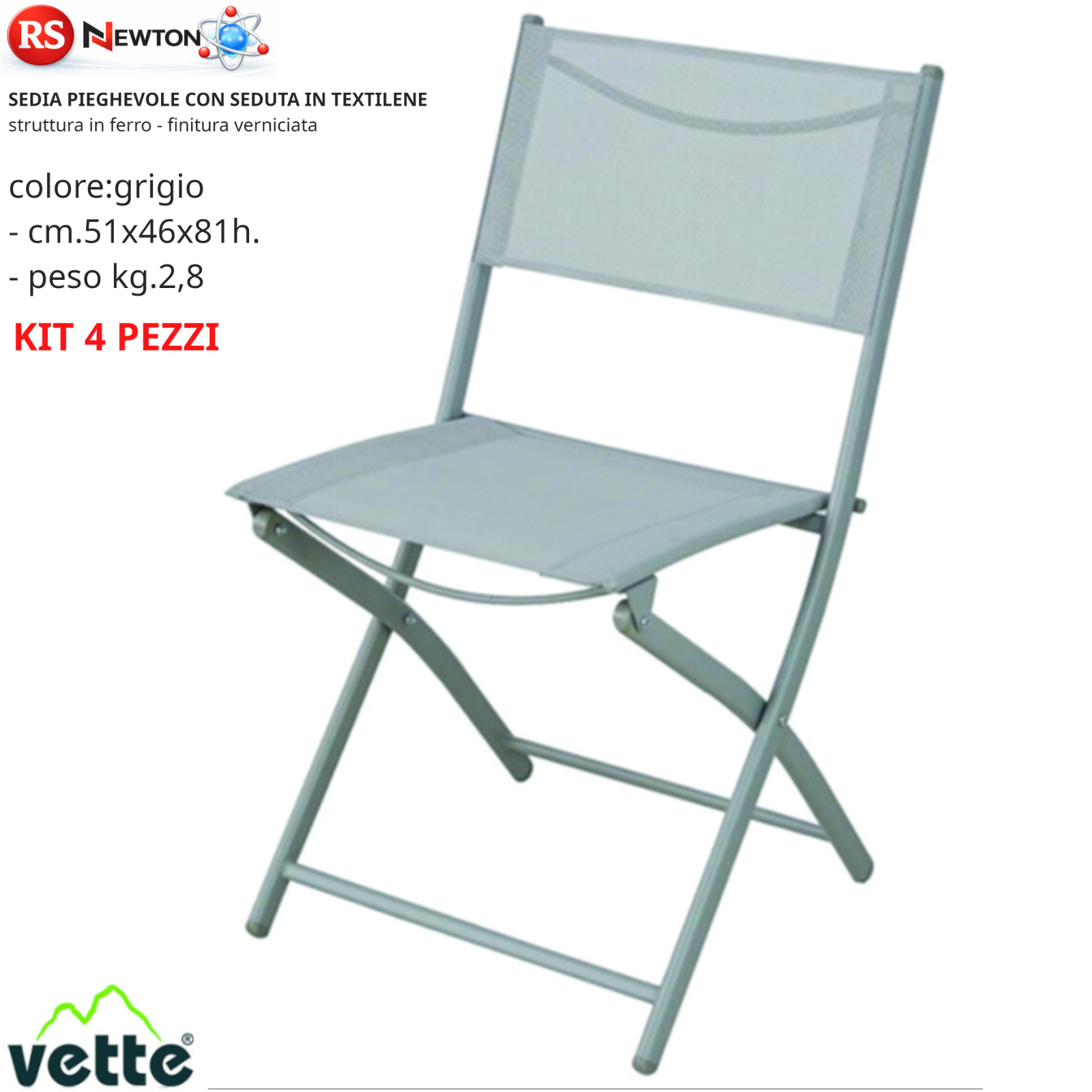 Sedia Pieghevole Comoda in Textilene Kit 4 Sedie Da Casa Ufficio 51x46x81h G.F