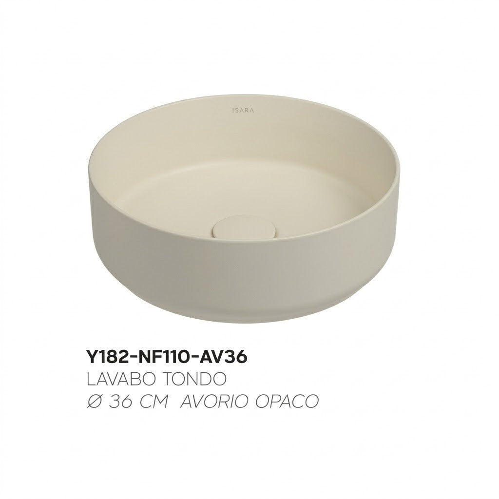 Lavabo Bagno Da Appoggio Rotondo NYMO Ø36cm Ceramica Moderno Ultra Sottile D.X