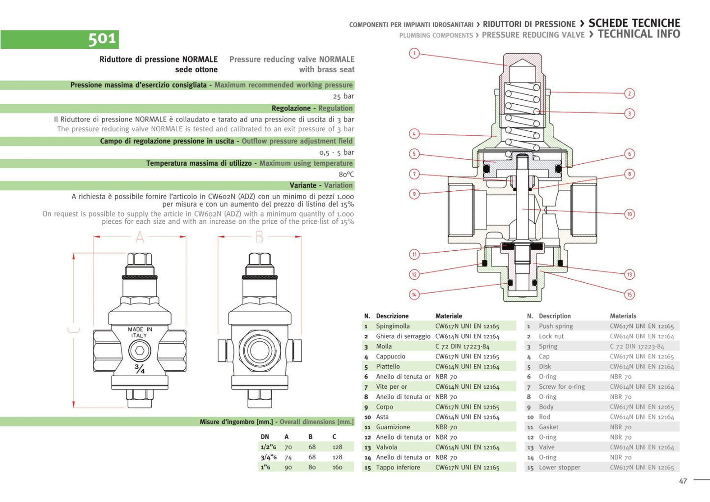 Riduttore Di Pressione FARG Per impianti Civili 1/2" 3/4" 1 1"1/4 1"1/2 2" D.X