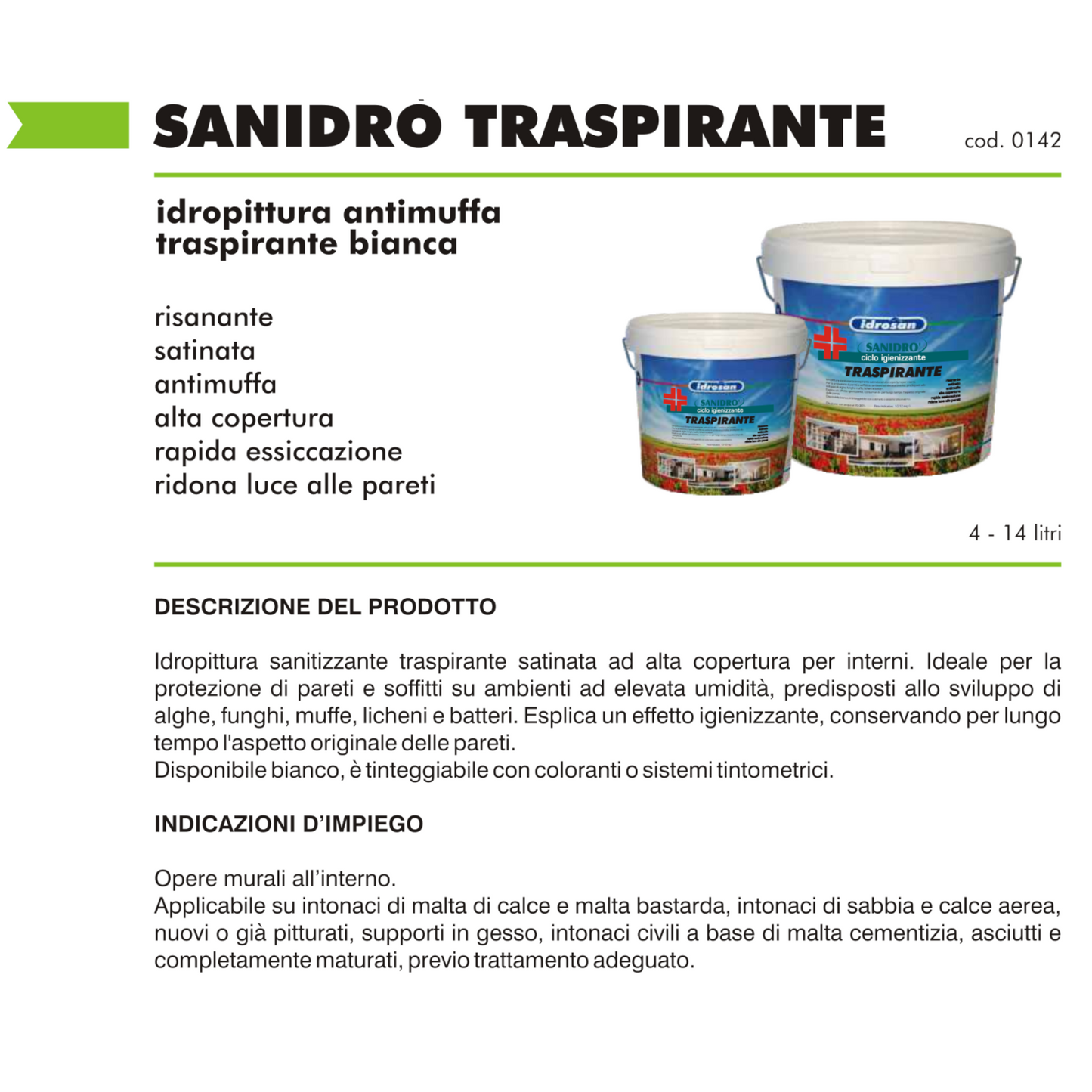 Pittura Antimuffa Bianca Traspirante Sanitizzante AntiUmidità Pareti Interni I.D