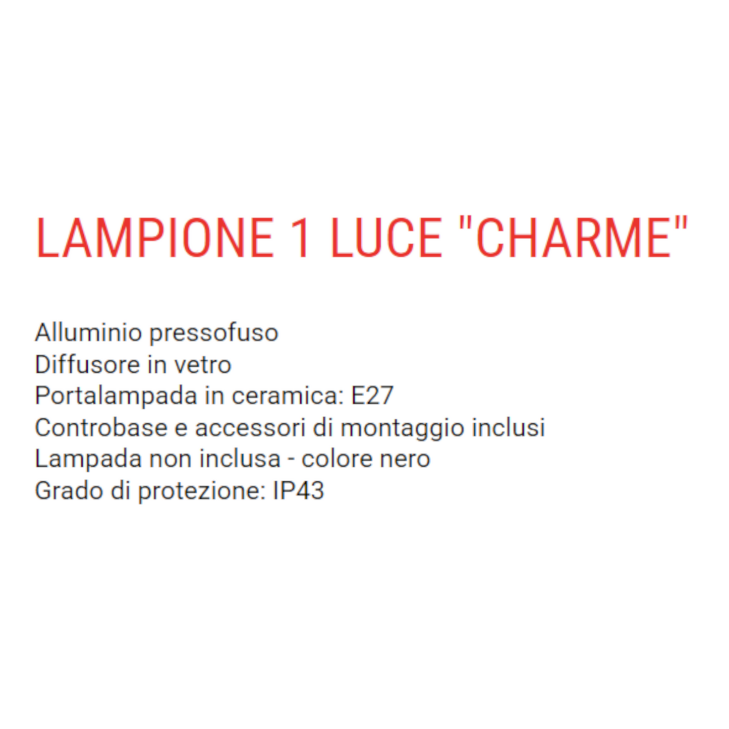 Lampione Giardino 1 Luce Nero H100cm IP43 Attacco E27 Paletto Esterno Design VBS
