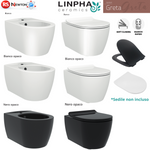 Sanitari Sospesi Bagno LINPHA Rimless WC Bidet Sedile Soft Close Bianco Nero D.X