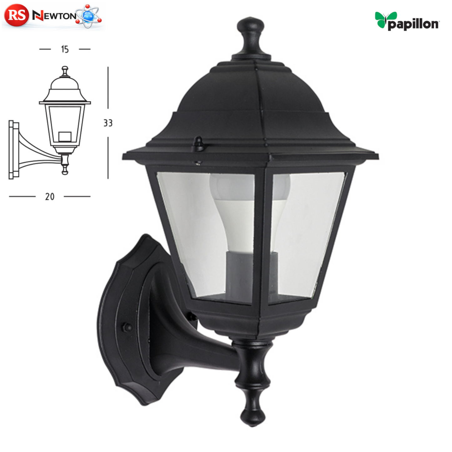 Lanterna Esterno Compatta Vintage Lampada E27 Alluminio Nero Giardino Parete VBS