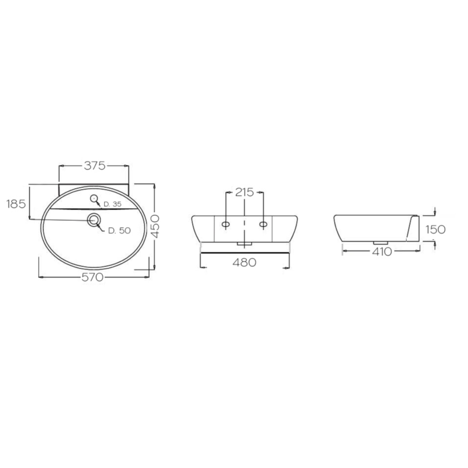 Lavabo Bagno 57cm LINPHA Klio Ceramica Sospeso Appoggio Bianco Salvaspazio D.X