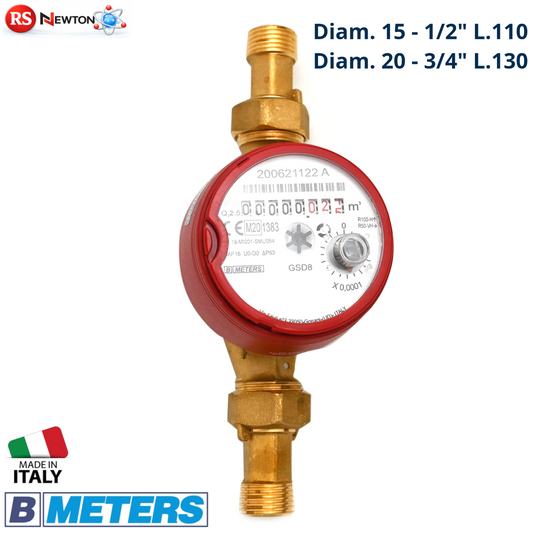 Contatore Acqua Calda 90° Quadrante Asciutto 1/2 3/4 360° Predisposto Moduli D.X