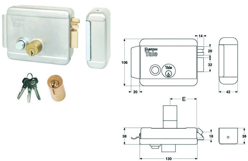 Serratura Elettrica Cancello YALE 12V Mano DX SX 50 60 70 mm Con Pulsante G.F