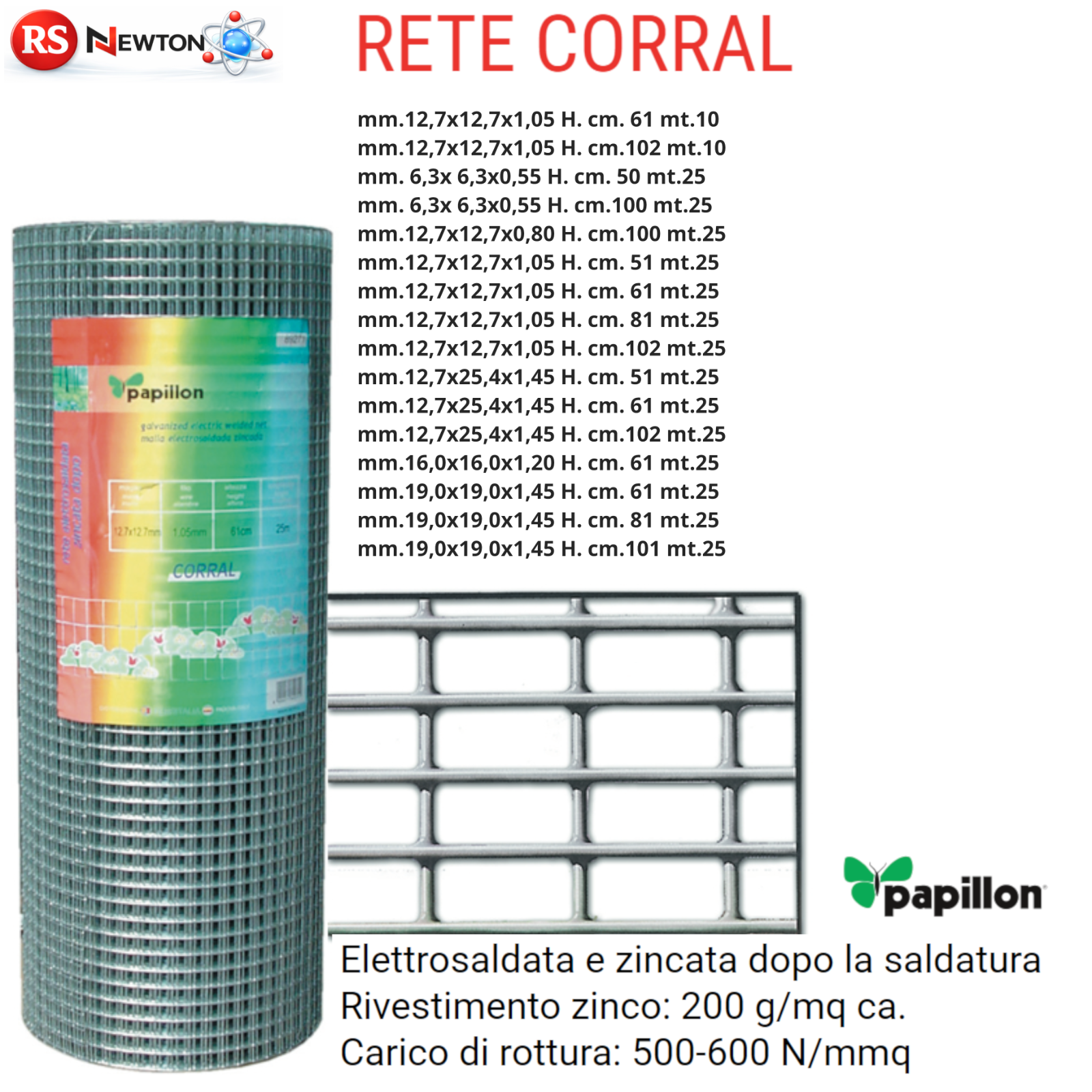 Rete Elettrosaldata Zincata 25 M Recinzione Maglia 75x50 Filo 1,6mm H125-175 VBS