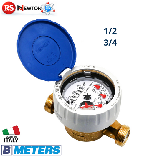 Contatore Acqua Ottone NEW DIAN 1/2 3/4” Quadrante Bagnato Completo Raccordi D.X