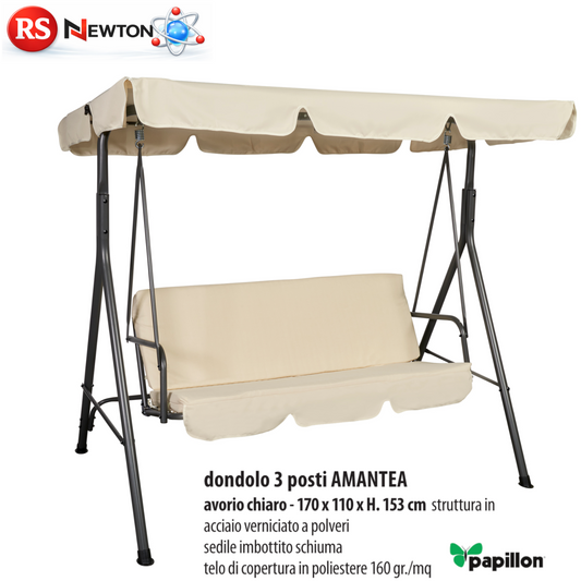 Altalena Dondolo Giardino 3 Posti Avorio Chiaro Sedile Imbottito Sedia Relax VBS